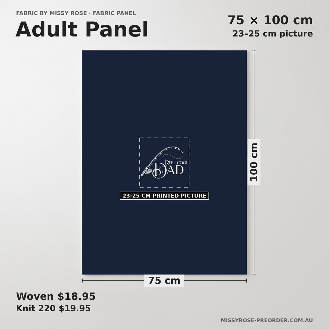 Design 933 Cool Dad Panel adult panel sizing – 23–25 cm printed picture on 75 × 100 cm fabric | Fabric by Missy Rose