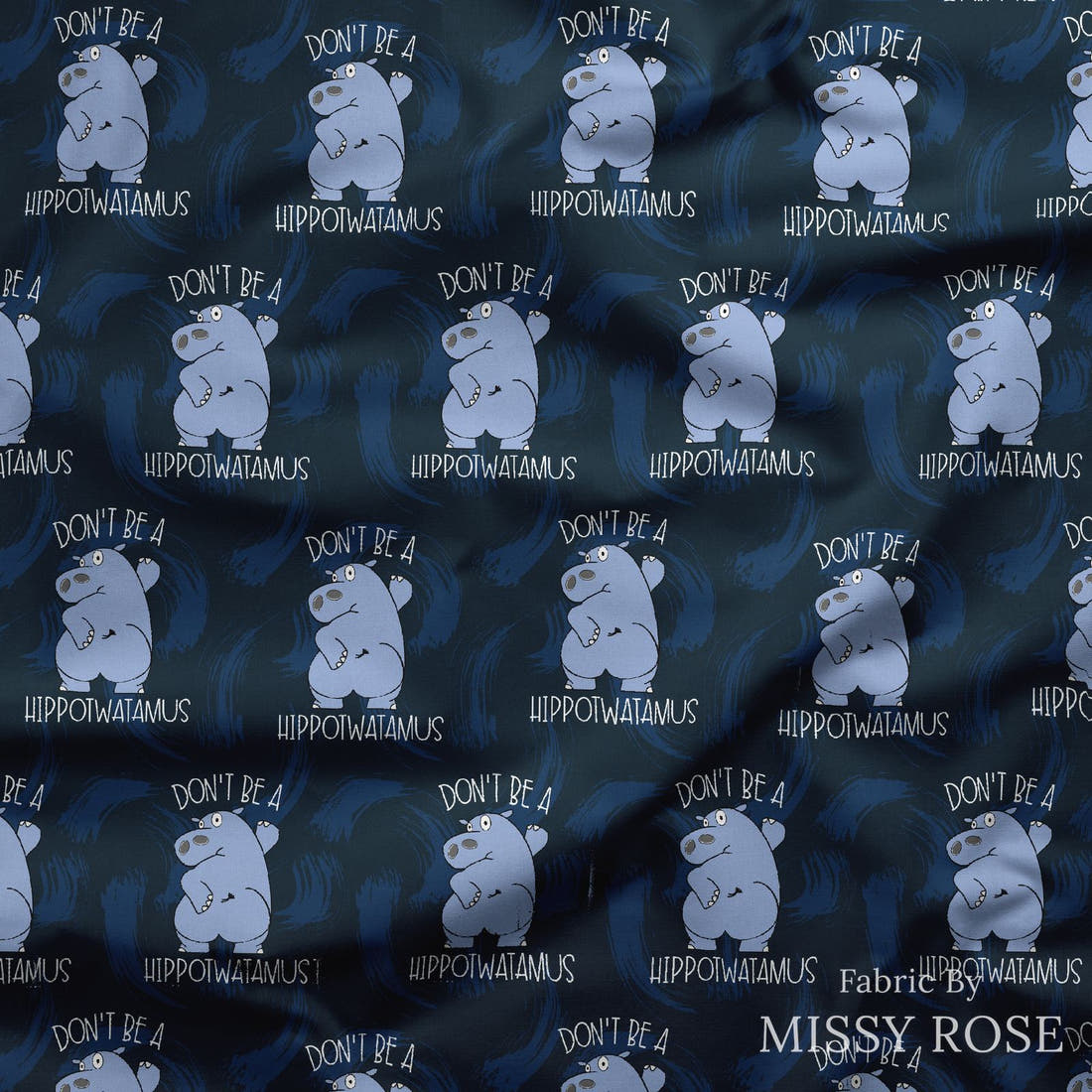 Design 934 Hippo Fabric draped fabric mockup – custom printed fabric by the metre | Fabric by Missy Rose