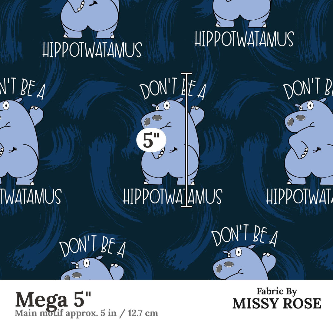 Design 934 Hippo Fabric Mega 5 inch print scale guide | Fabric by Missy Rose
