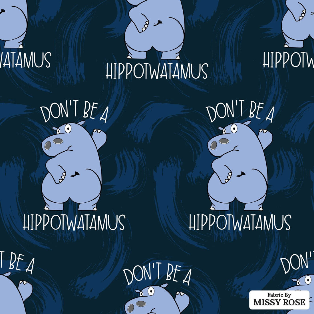 Design 934 Hippo Fabric – flat view of the print, zoom in for detail | Fabric by Missy Rose