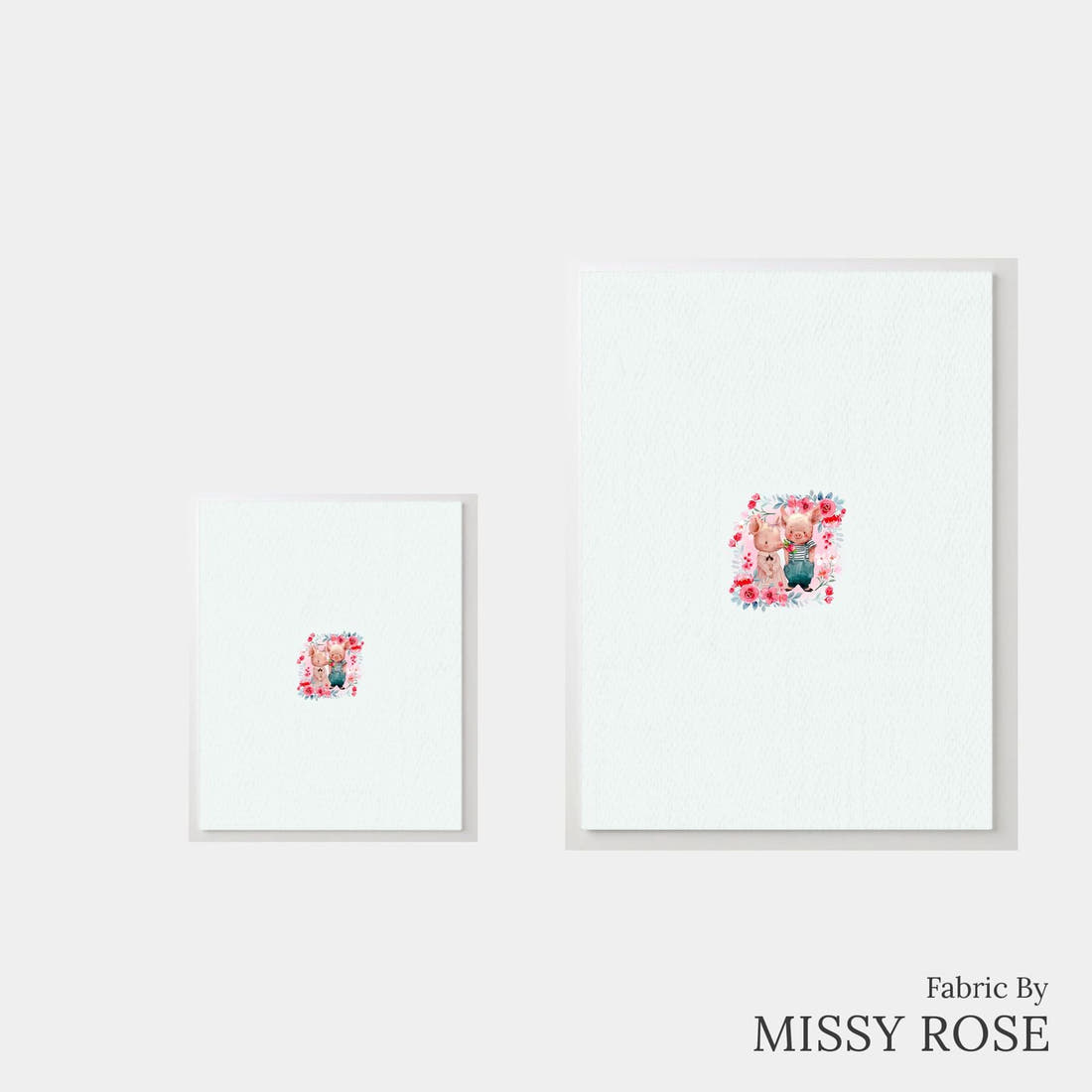 Design 935 Floral Pigs Panel – universal and adult panel sizes side by side | Fabric by Missy Rose