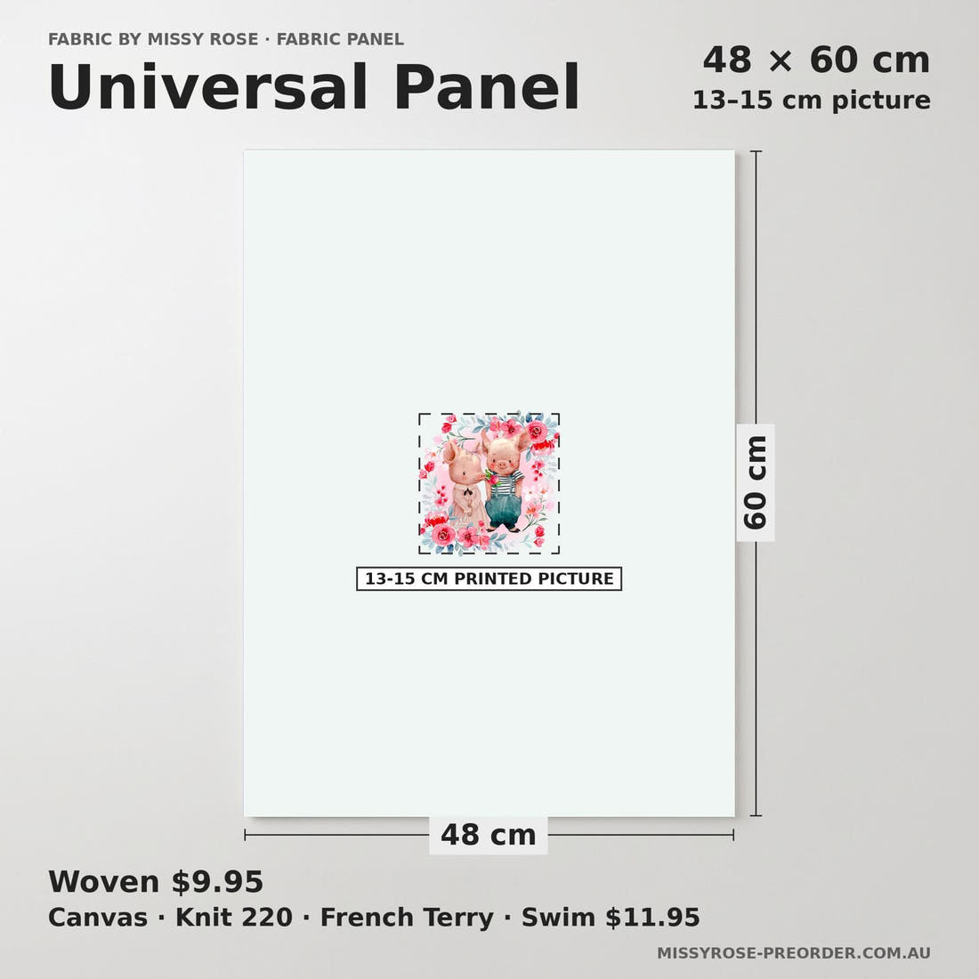 Design 935 Floral Pigs Panel universal panel sizing – 13–15 cm printed picture on 48 × 60 cm fabric | Fabric by Missy Rose