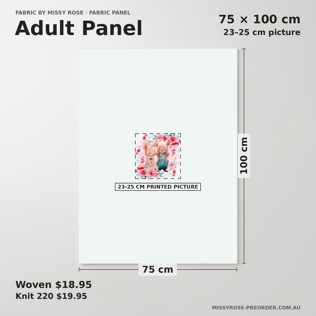 Design 935 Floral Pigs Panel adult panel sizing – 23–25 cm printed picture on 75 × 100 cm fabric | Fabric by Missy Rose