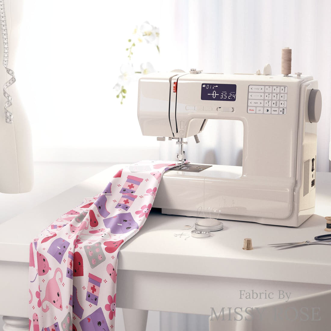 Design 936 Period Fabric on a sewing machine – premium fabric for sewing projects | Fabric by Missy Rose