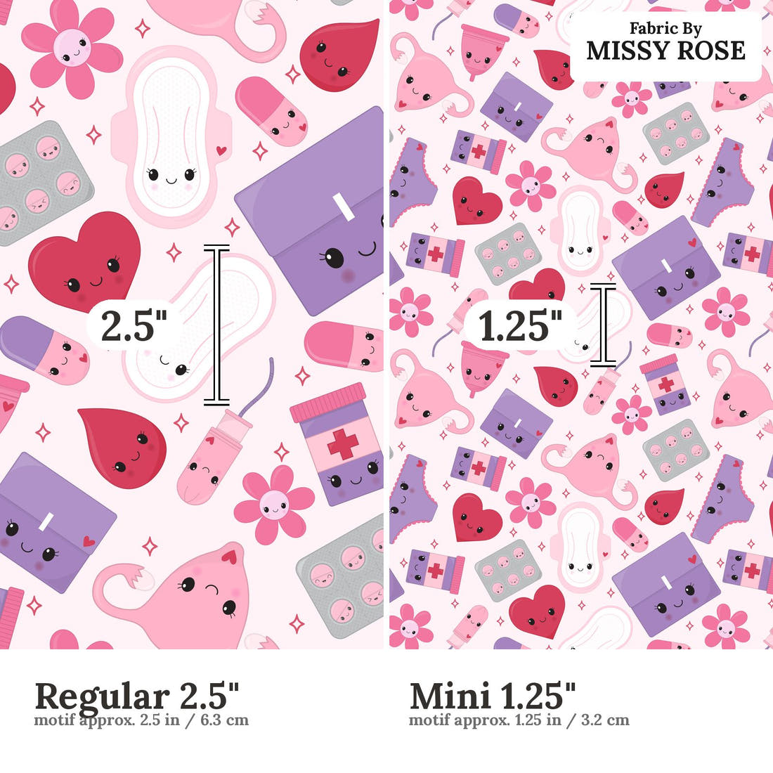Design 936 Period Fabric Regular 2.5 inch vs Mini 1.25 inch print scale side by side | Fabric by Missy Rose