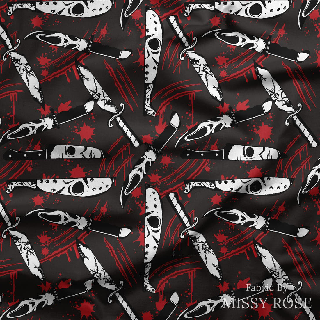 Design 94 Horror Fabric draped fabric mockup – custom printed fabric by the metre | Fabric by Missy Rose