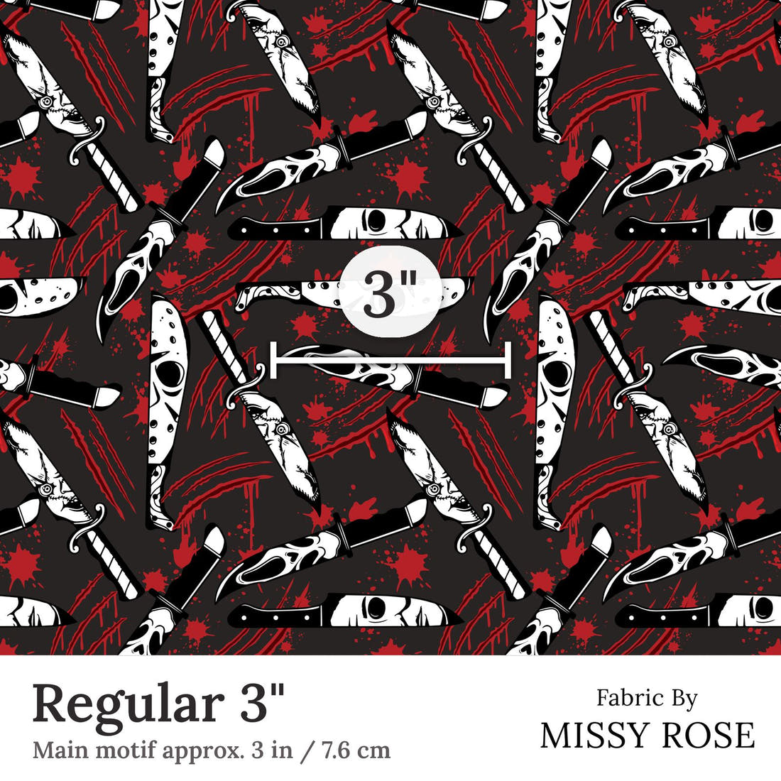 Design 94 Horror Fabric Regular 3 inch print scale guide | Fabric by Missy Rose