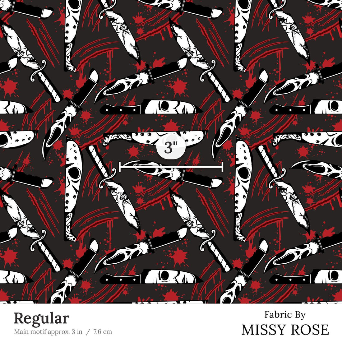 Design 94 Horror Fabric Regular 3 inch print scale guide | Fabric by Missy Rose