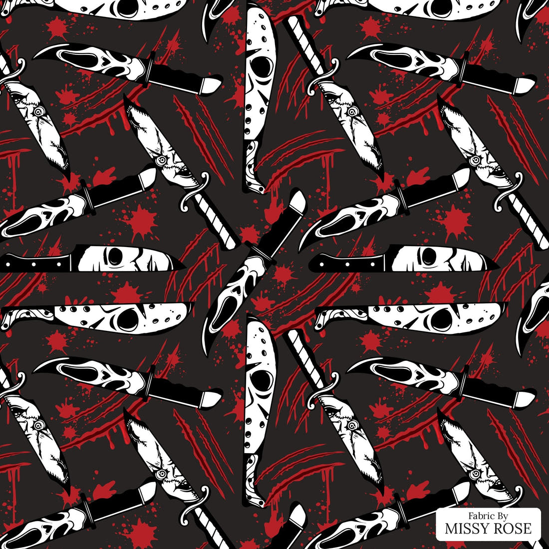Design 94 Horror Fabric - flat view of the print, zoom in for detail | Fabric by Missy Rose