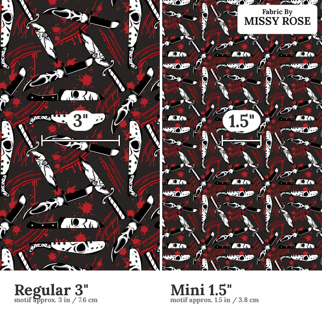 Design 94 Horror Fabric size comparison - print scale | Fabric by Missy Rose