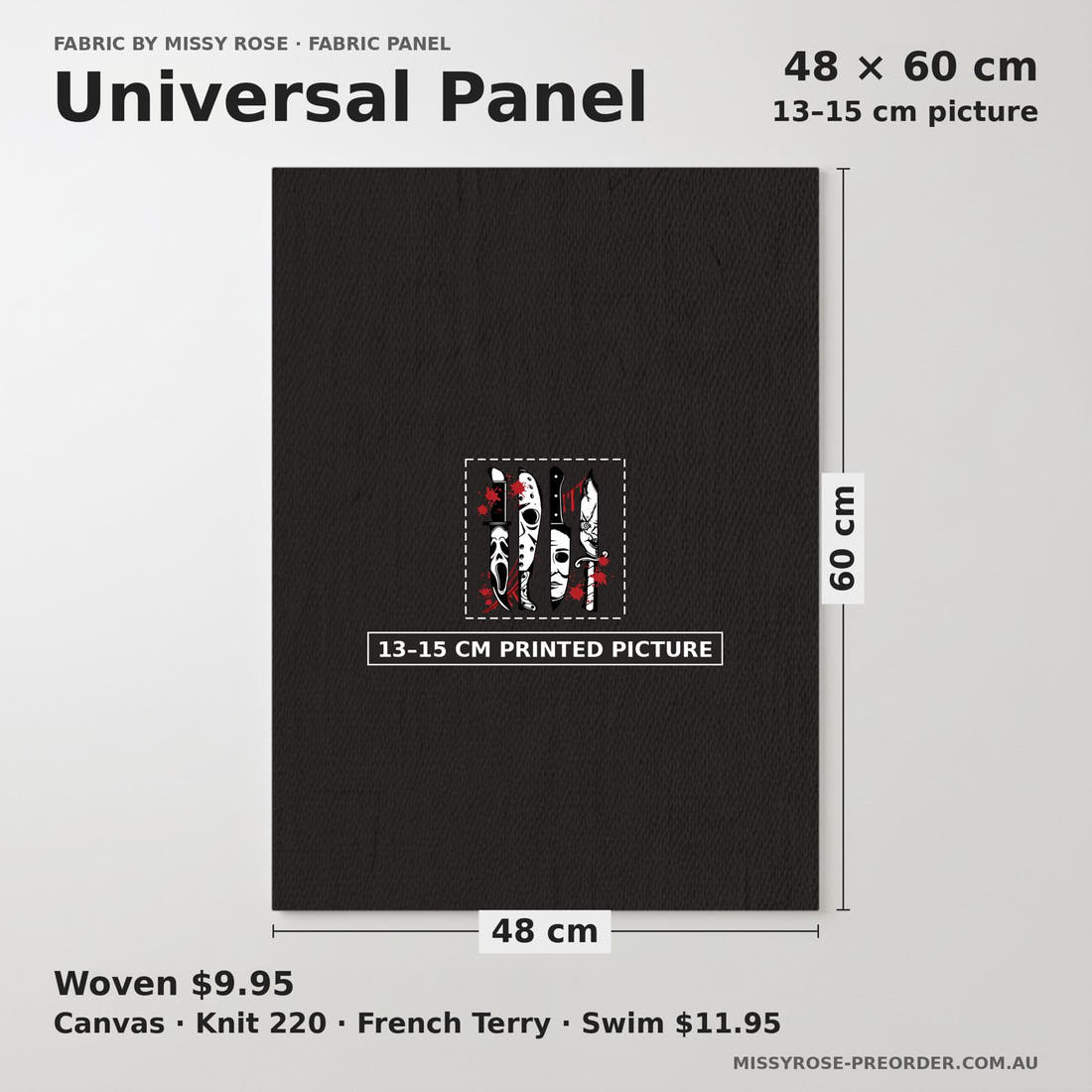 Design 94 Horror Panel universal panel sizing – 13–15 cm printed picture on 48 × 60 cm fabric | Fabric by Missy Rose