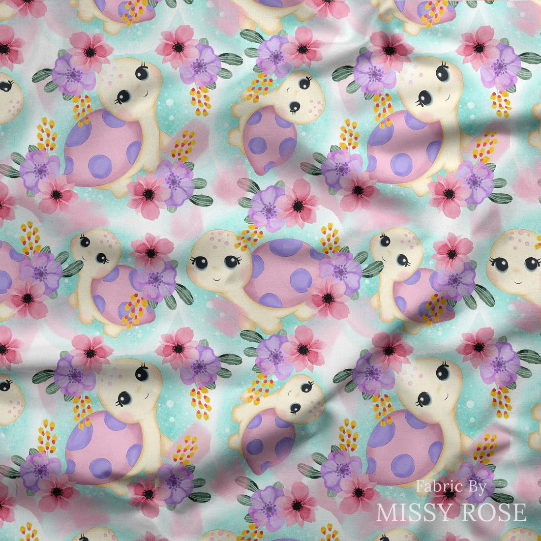 Design 940 Turtle Fabric draped fabric mockup – custom printed fabric by the metre | Fabric by Missy Rose