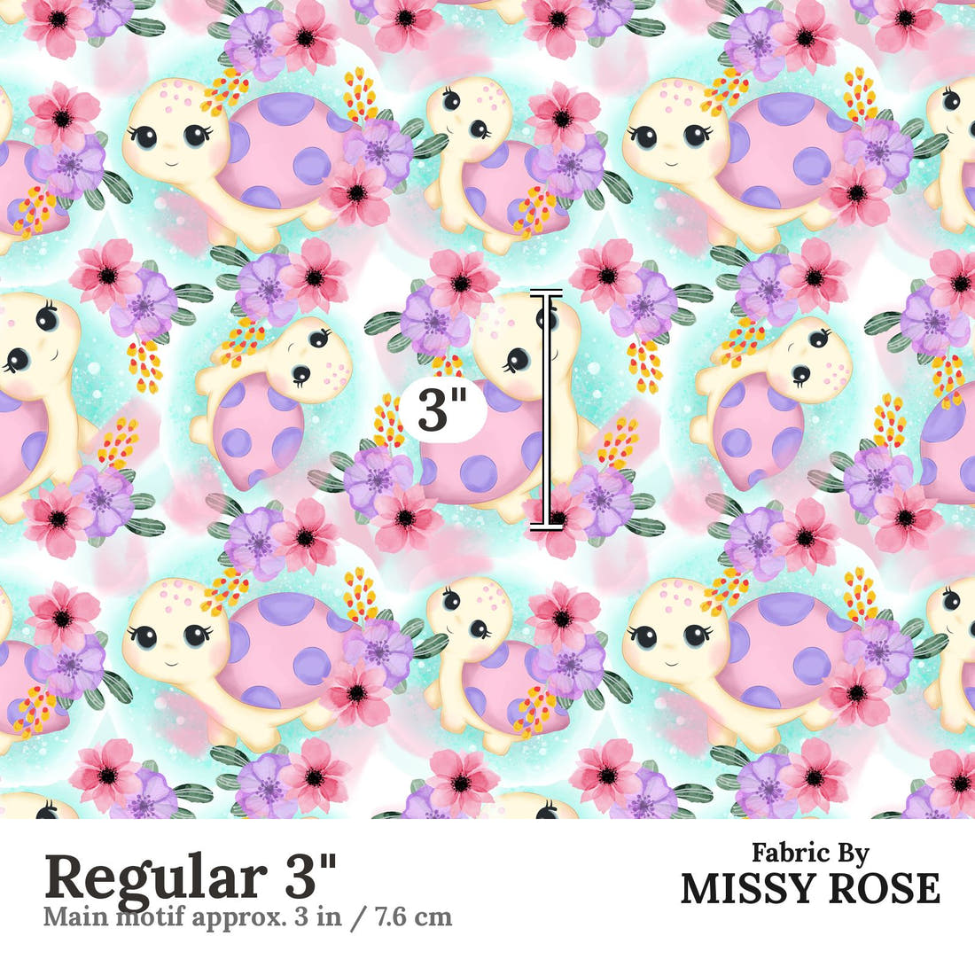 Design 940 Turtle Fabric Regular 3 inch print scale guide | Fabric by Missy Rose