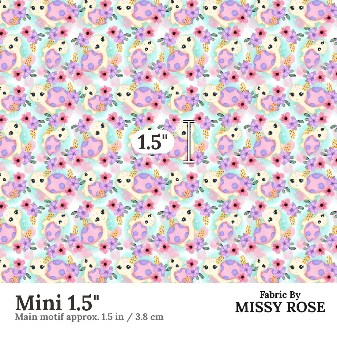 Design 940 Turtle Fabric Mini 1.5 inch print scale guide | Fabric by Missy Rose