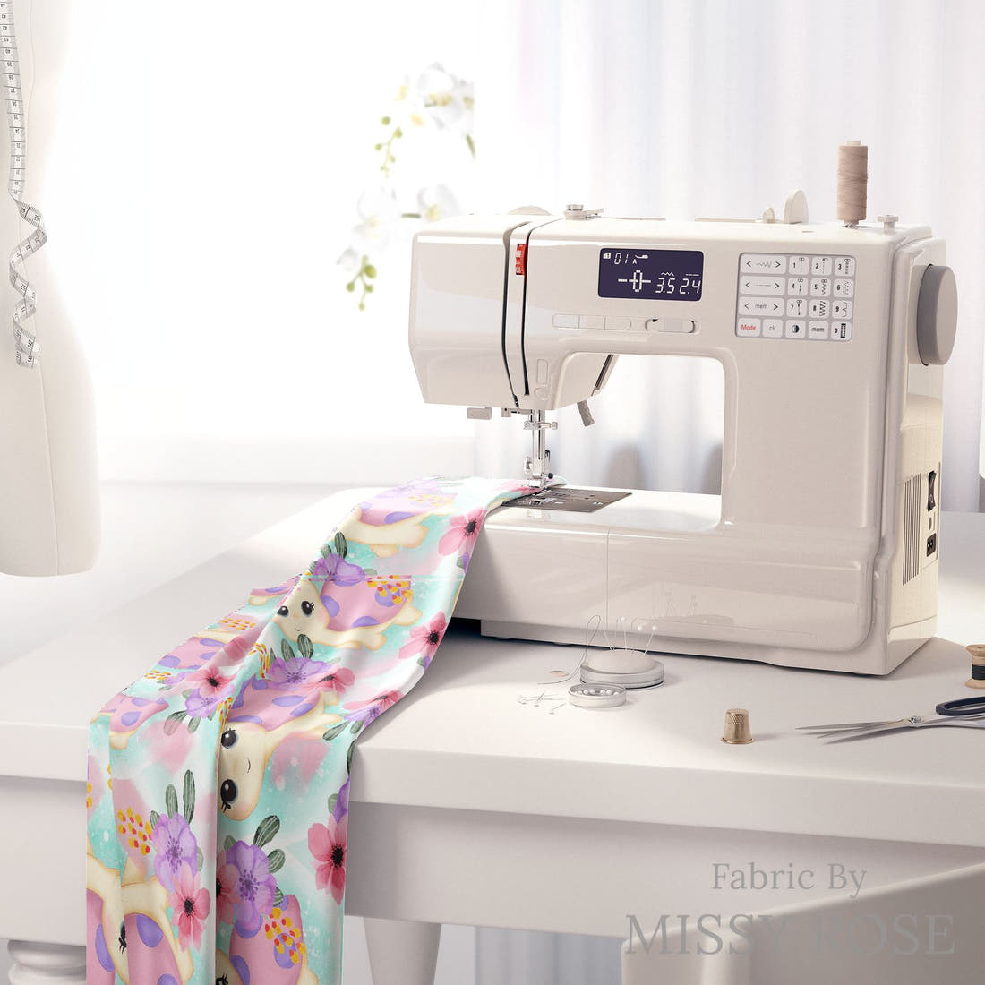 Design 940 Turtle Fabric on a sewing machine – premium fabric for sewing projects | Fabric by Missy Rose