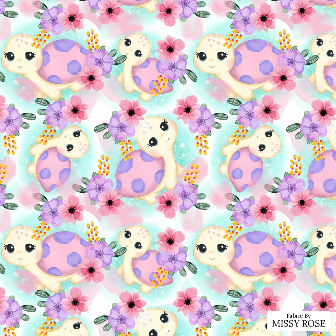 Design 940 Turtle Fabric – flat view of the print, zoom in for detail | Fabric by Missy Rose