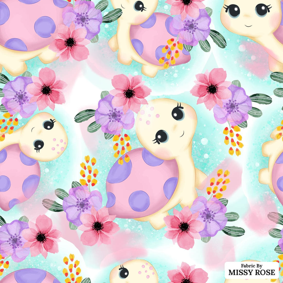 Design 940 Turtle Fabric – flat view of the print, zoom in for detail | Fabric by Missy Rose