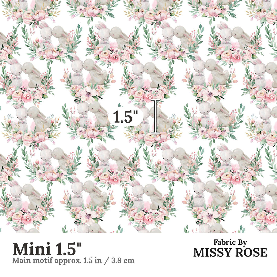 Design 941 Floral Bunny Fabric Mini 1.5 inch print scale guide | Fabric by Missy Rose