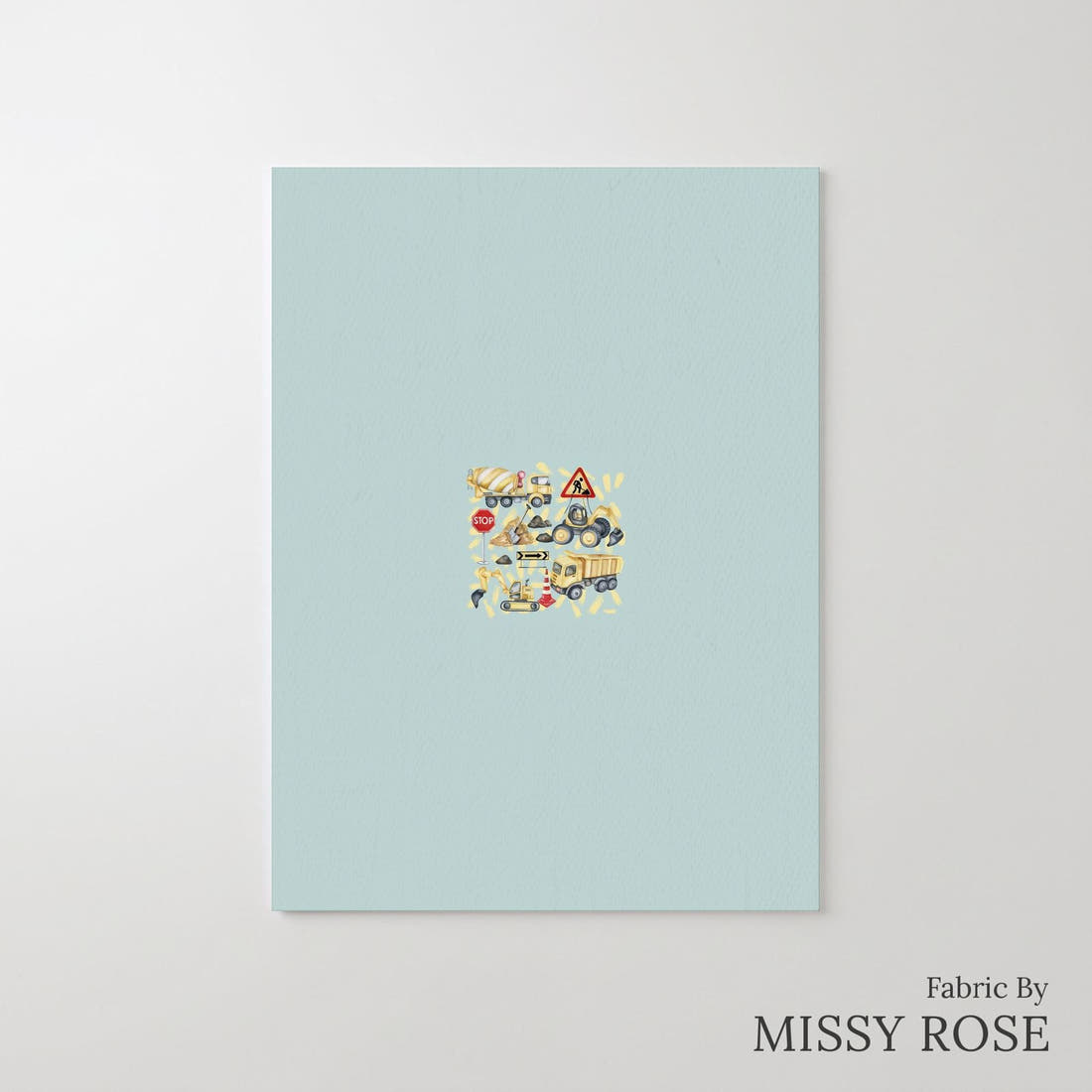 Design 942 Blue Construction Panel – printed fabric panel with centred picture, custom printed to order | Fabric by Missy Rose