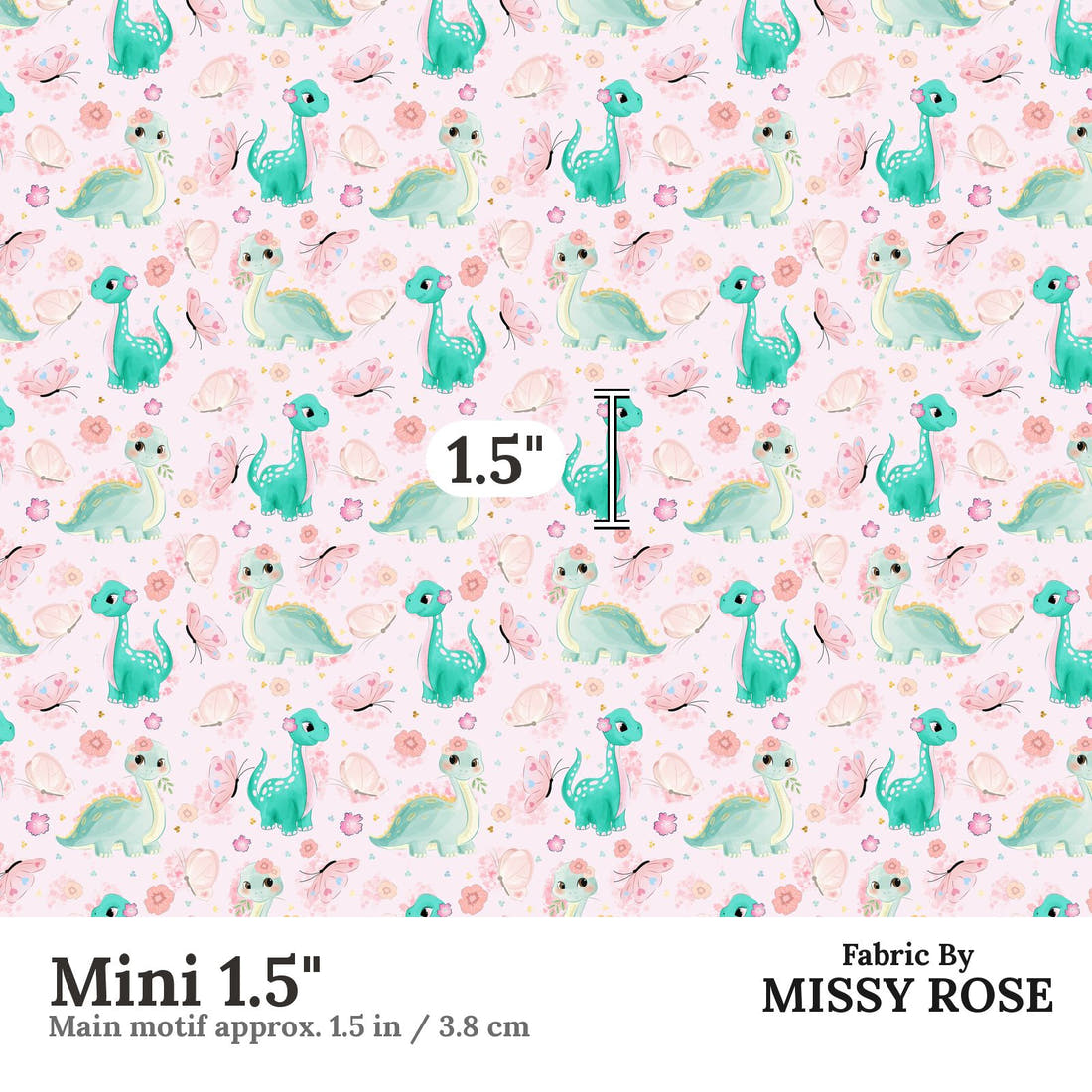 Design 943 Pink Dinosaur Fabric Mini 1.5 inch print scale guide | Fabric by Missy Rose