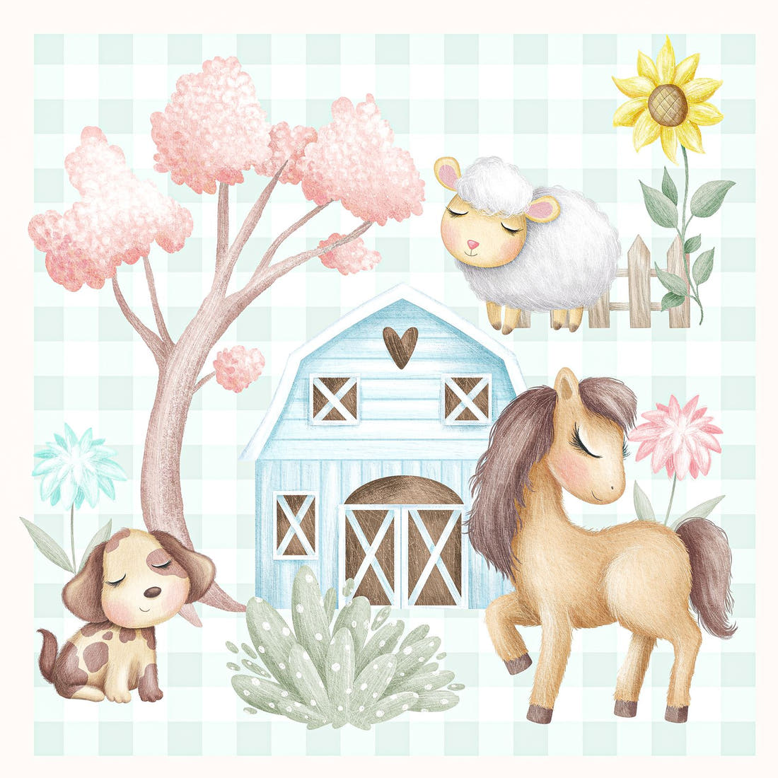 Design 944 Plaid Farm Panel – full artwork close-up of the printed picture | Fabric by Missy Rose