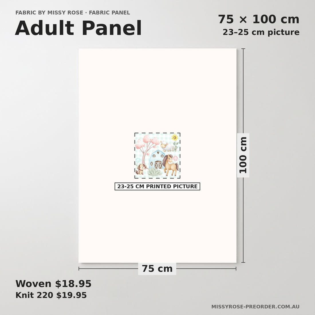 Design 944 Plaid Farm Panel adult panel sizing – 23–25 cm printed picture on 75 × 100 cm fabric | Fabric by Missy Rose