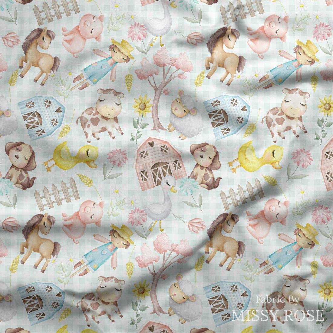 Design 944 Plaid Farm Fabric draped fabric mockup – custom printed fabric by the metre | Fabric by Missy Rose