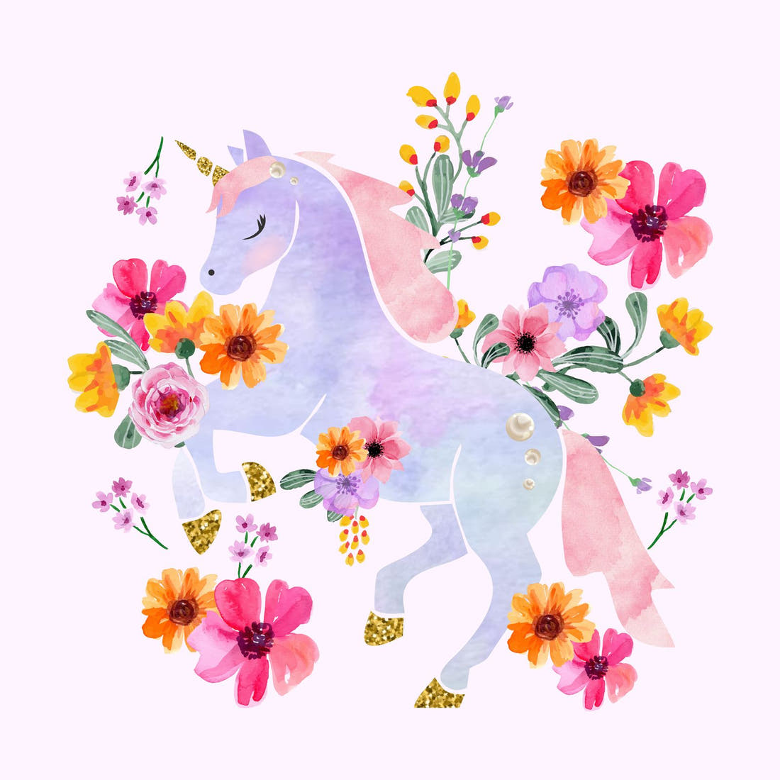Design 945 Floral Unicorn Panel – full artwork close-up of the printed picture | Fabric by Missy Rose
