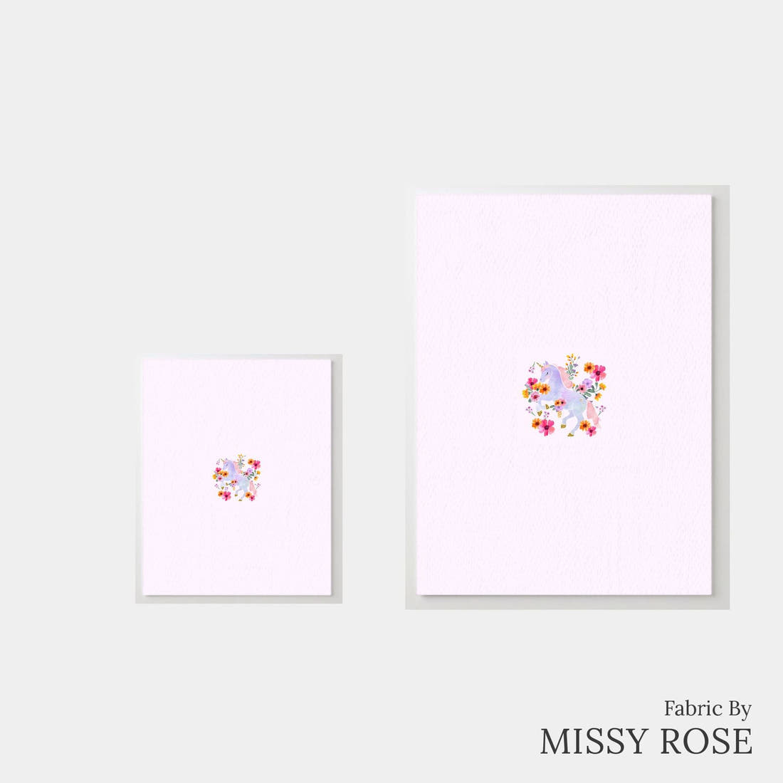 Design 945 Floral Unicorn Panel – universal and adult panel sizes side by side | Fabric by Missy Rose