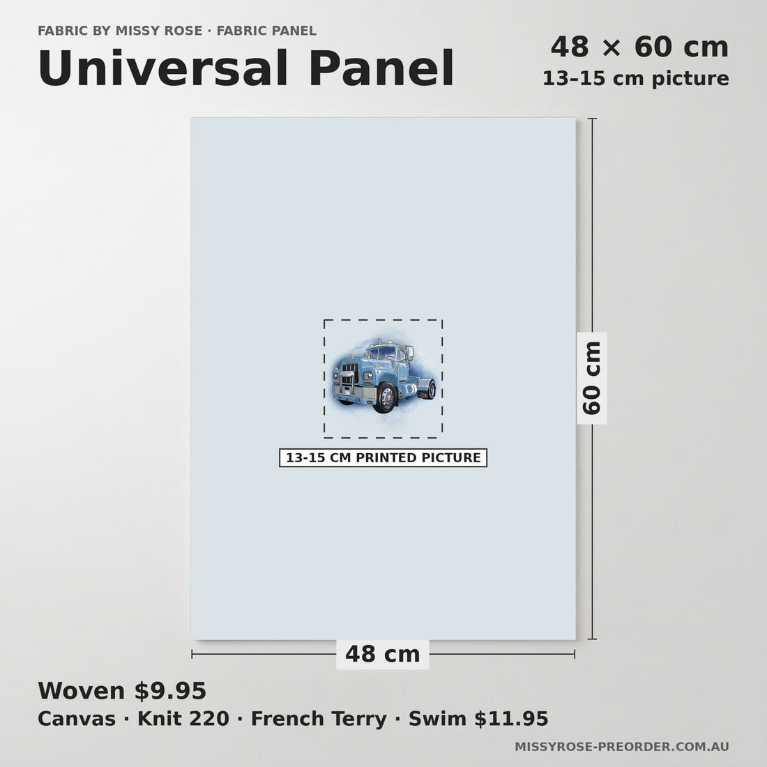 Design 948 Mack Truck Panel universal panel sizing – 13–15 cm printed picture on 48 × 60 cm fabric | Fabric by Missy Rose