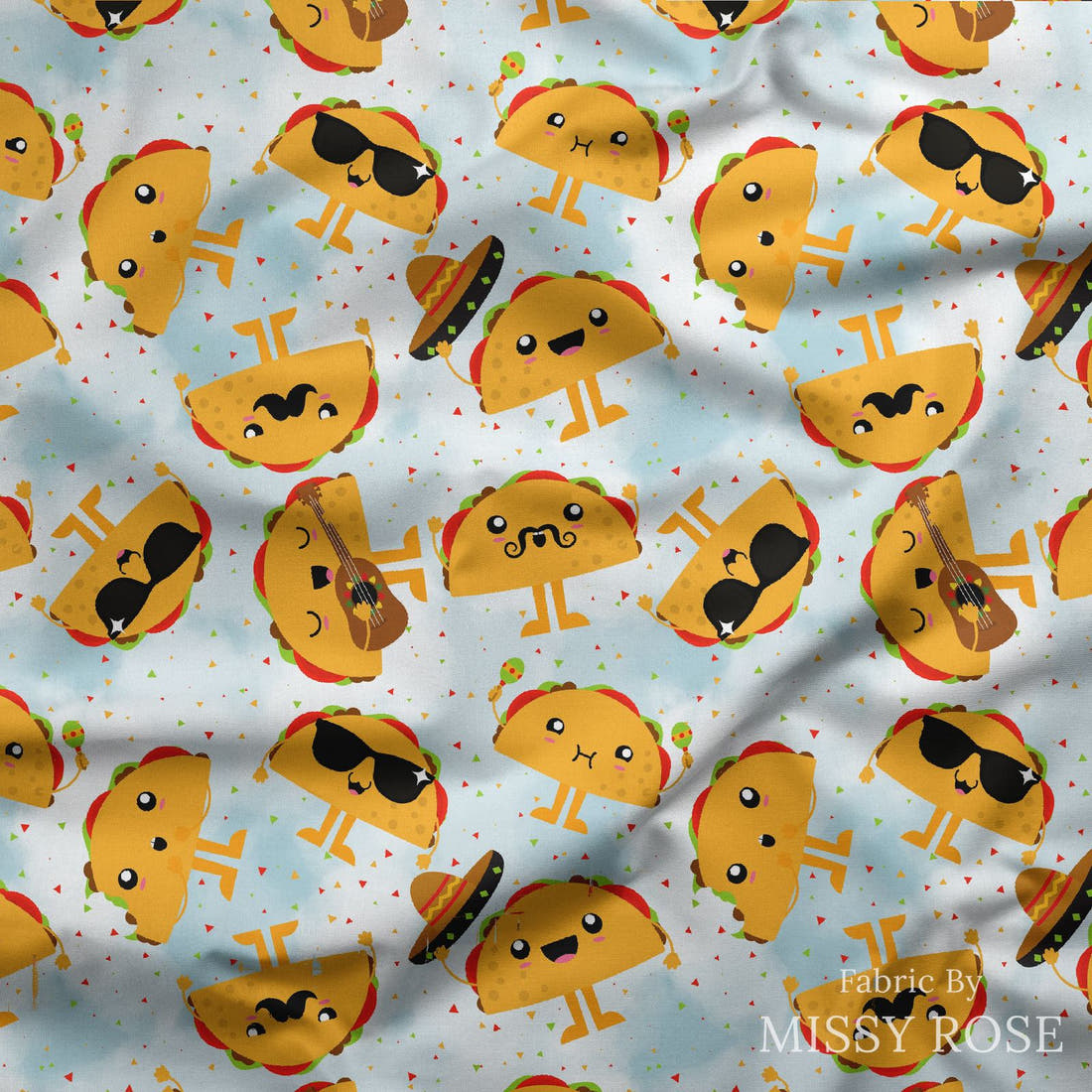 Design 949 Taco Fabric draped fabric mockup – custom printed fabric by the metre | Fabric by Missy Rose