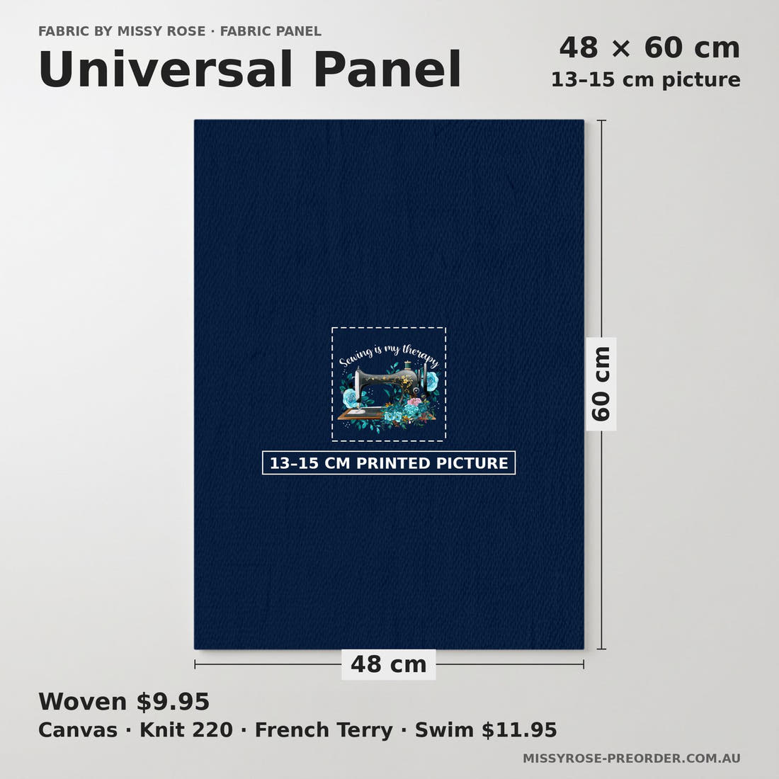 Design 95 Sewing Panel universal panel sizing – 13–15 cm printed picture on 48 × 60 cm fabric | Fabric by Missy Rose