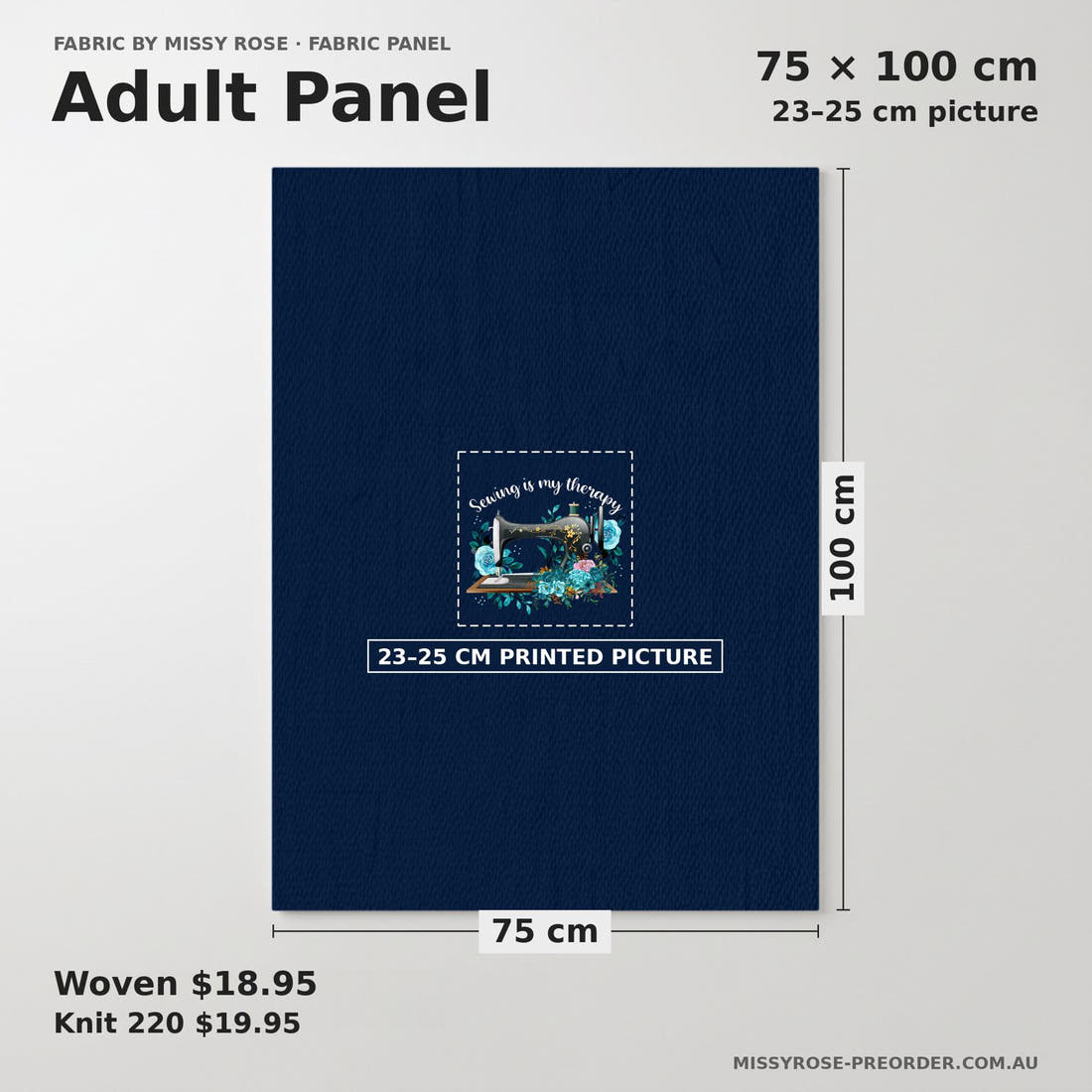 Design 95 Sewing Panel adult panel sizing – 23–25 cm printed picture on 75 × 100 cm fabric | Fabric by Missy Rose