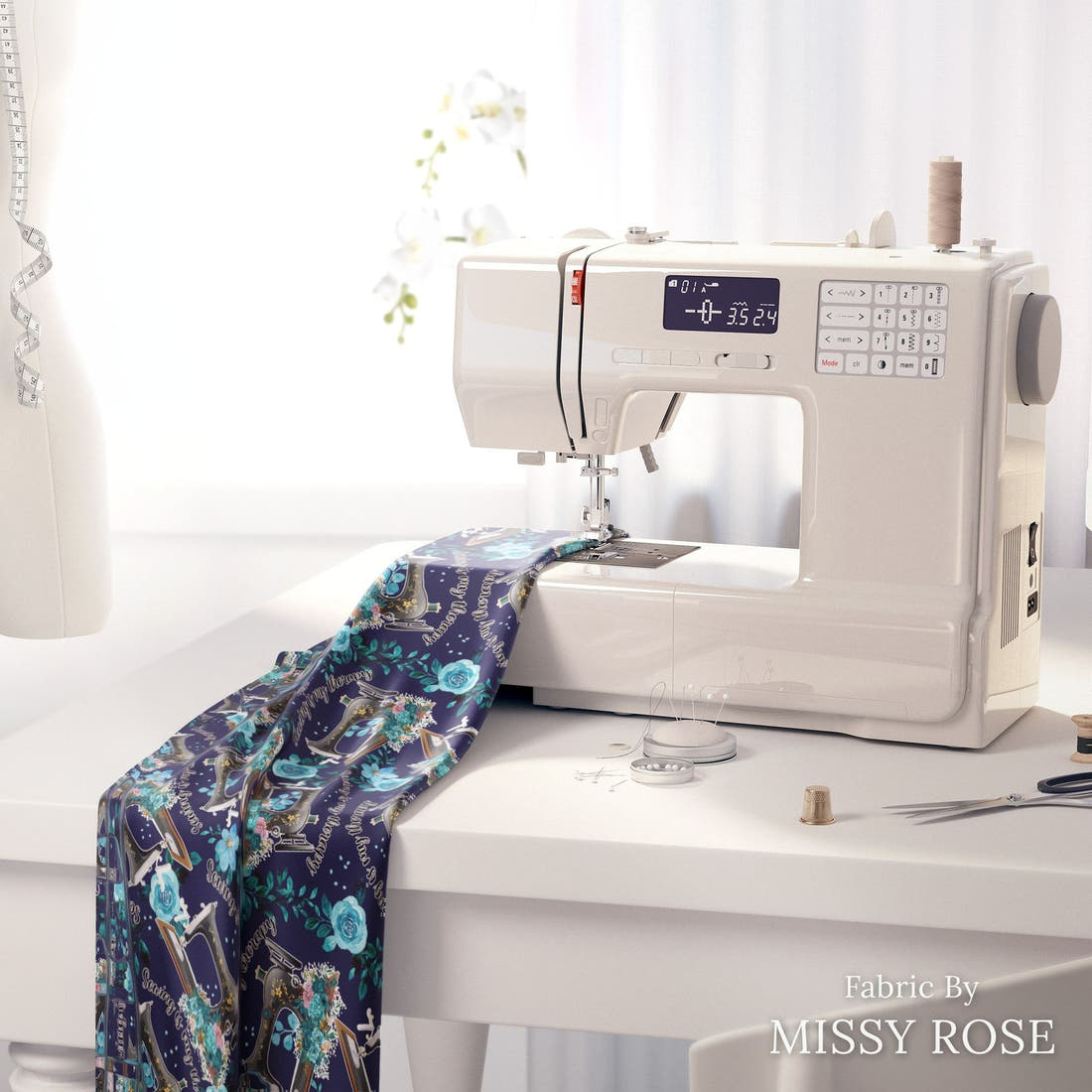 Design 95 Sewing Fabric on a sewing machine – premium fabric for sewing projects | Fabric by Missy Rose
