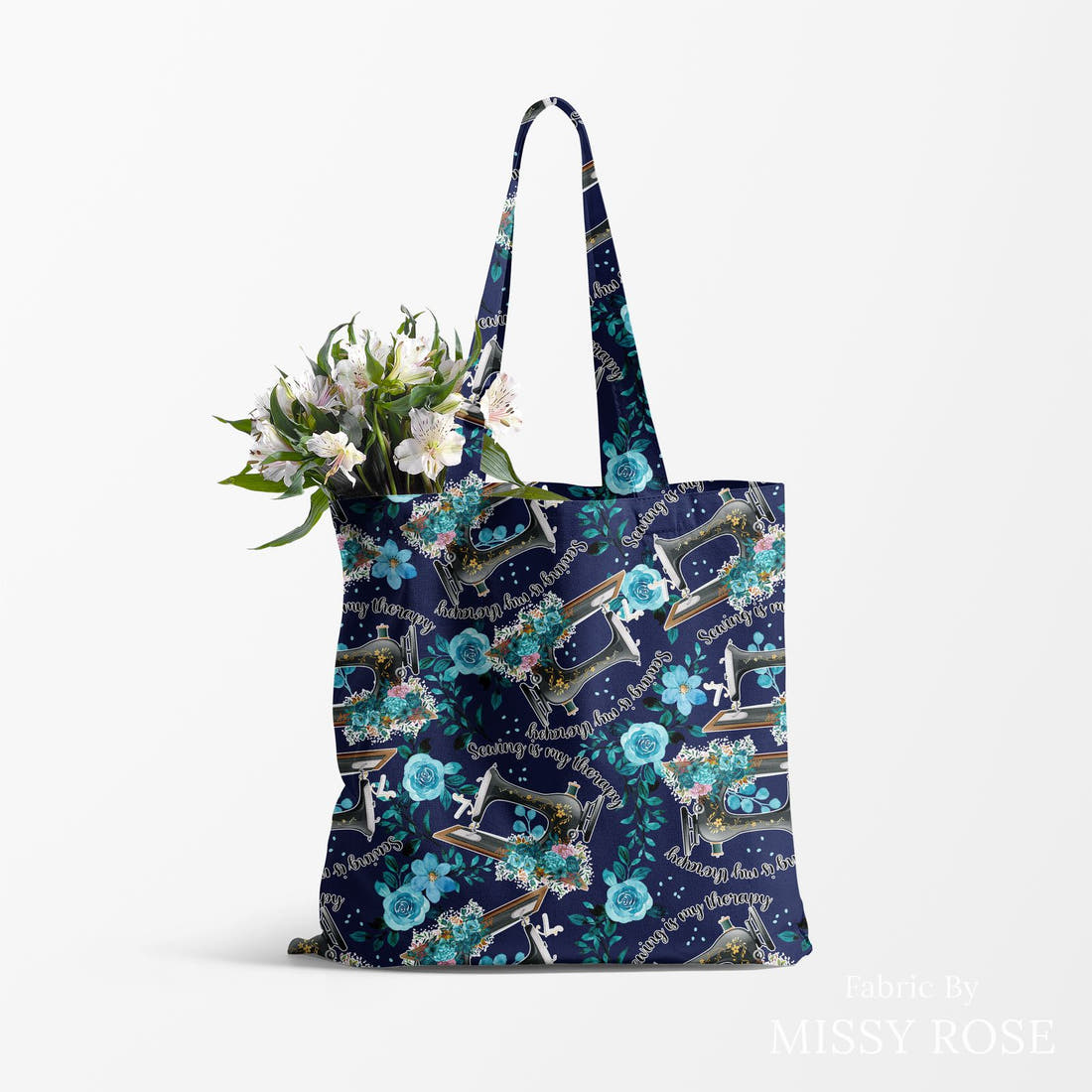 Design 95 Sewing Fabric made up as a tote bag – see how the print looks made up | Fabric by Missy Rose