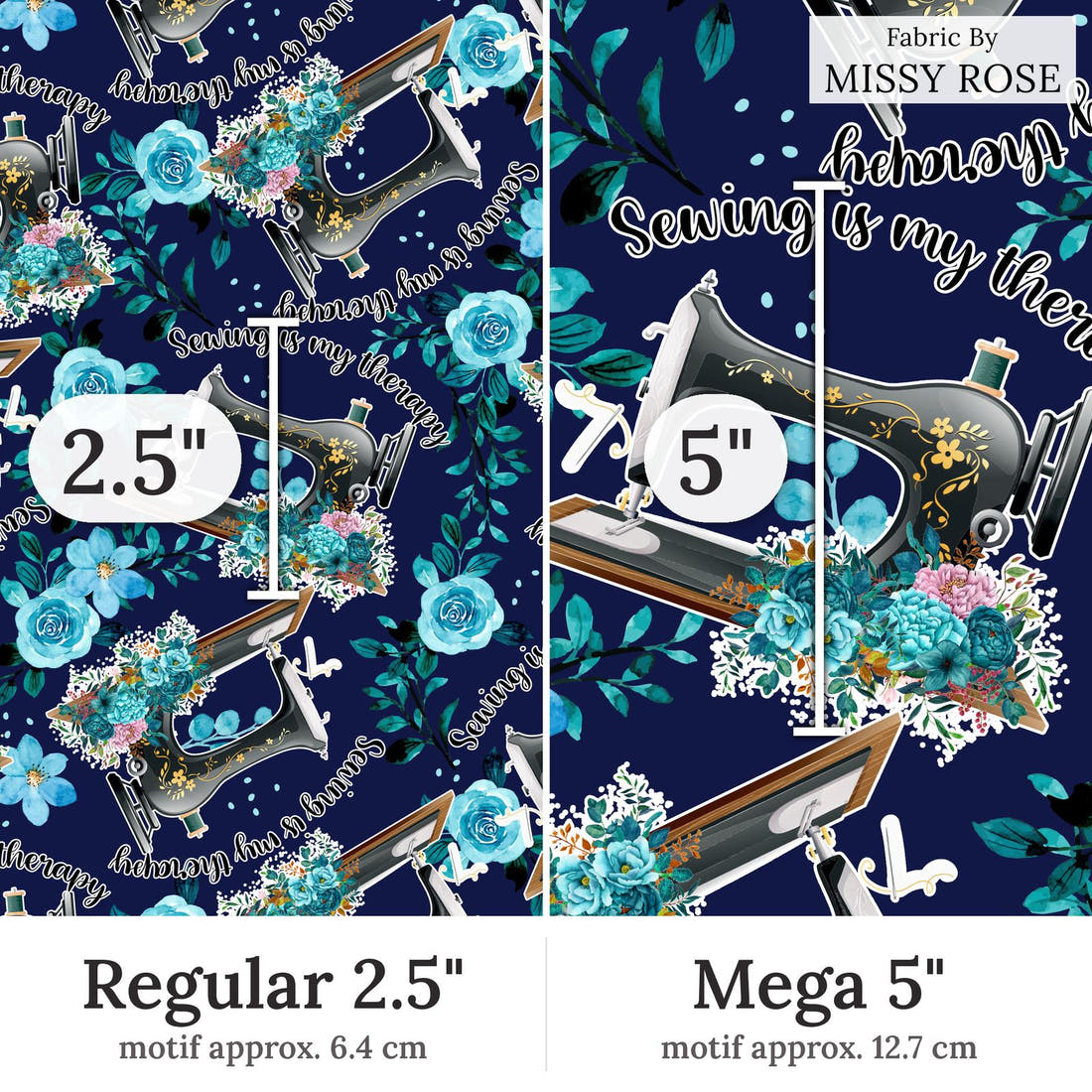 Design 95 Sewing Fabric Regular 2.5 inch vs Mega 5 inch print scale side by side | Fabric by Missy Rose