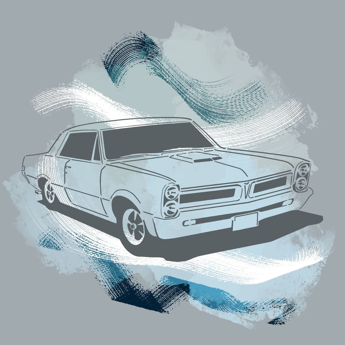 Design 950 Grey Muscle Car Panel – full artwork close-up of the printed picture | Fabric by Missy Rose