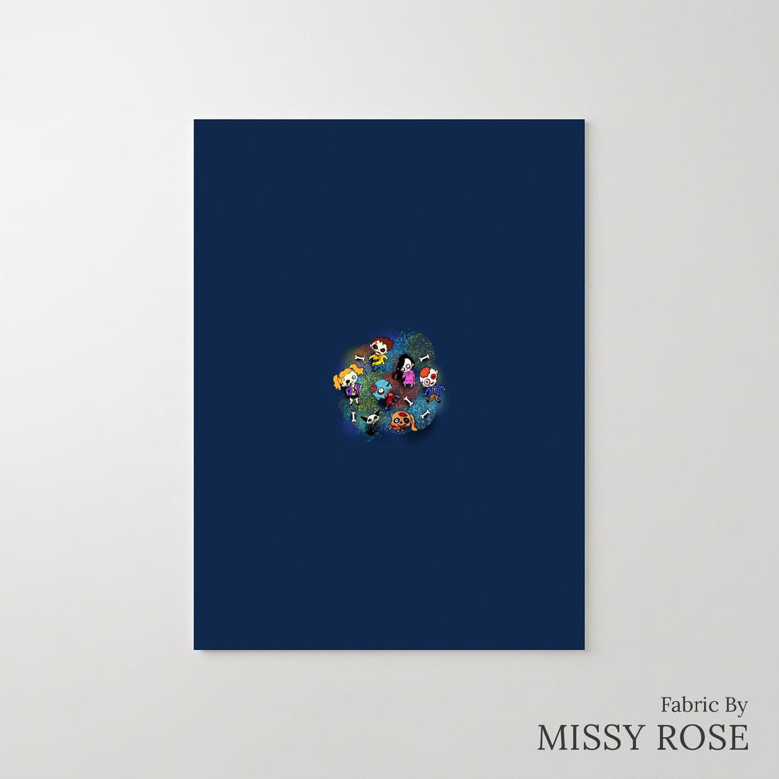 Design 951 Navy Zombie Panel – printed fabric panel with centred picture, custom printed to order | Fabric by Missy Rose