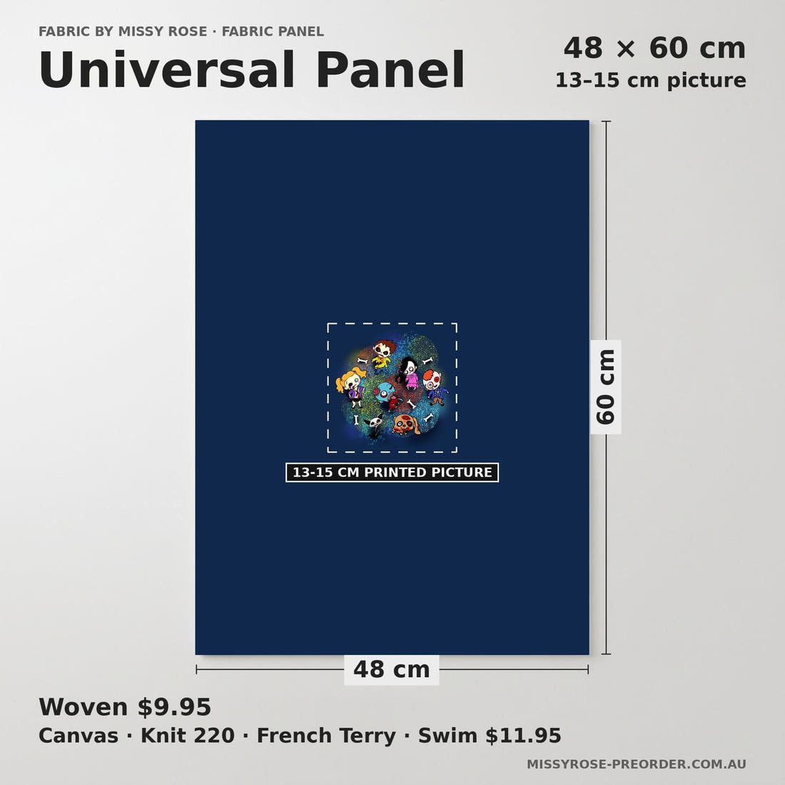 Design 951 Navy Zombie Panel universal panel sizing – 13–15 cm printed picture on 48 × 60 cm fabric | Fabric by Missy Rose