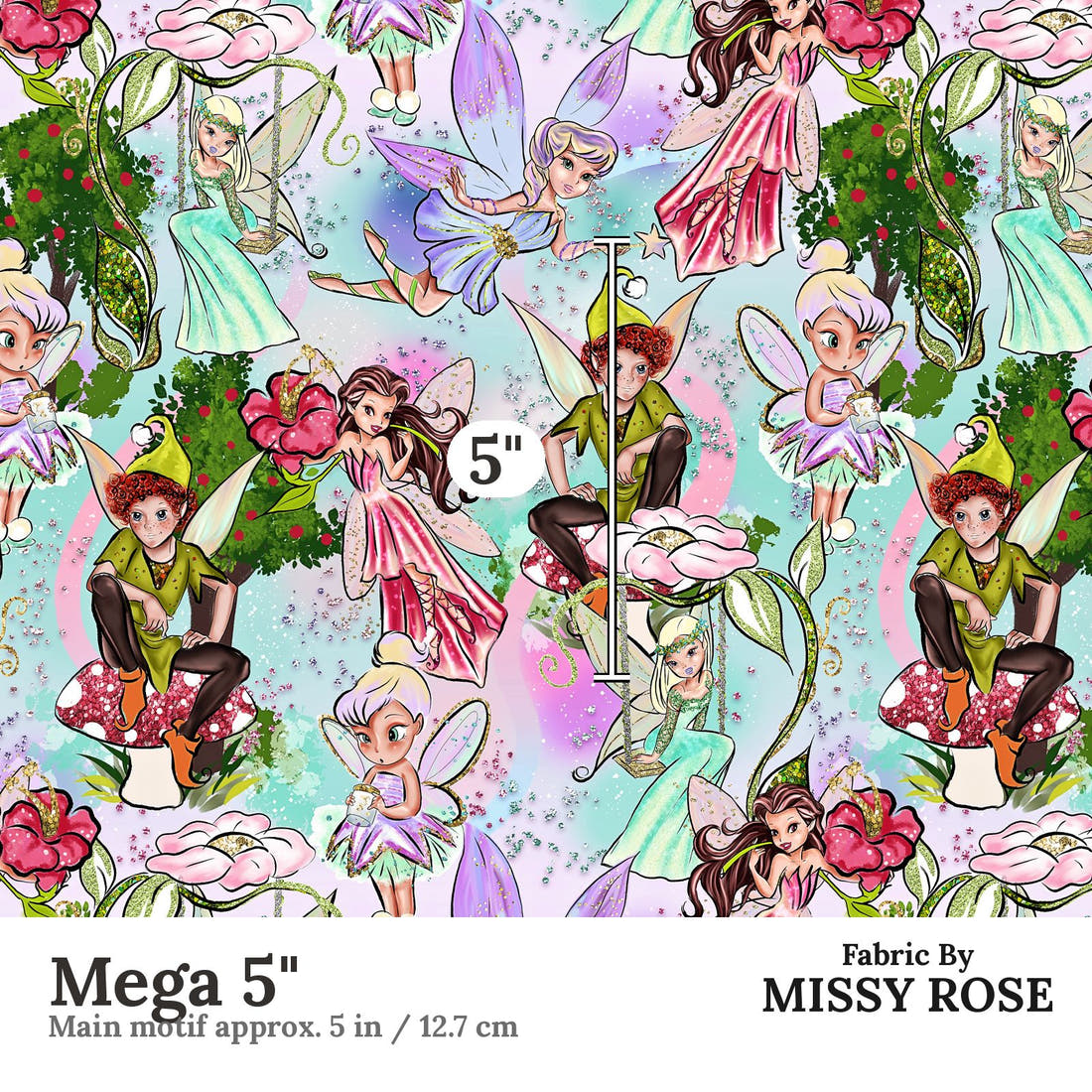 Design 952 Fairies Fabric Mega 5 inch print scale guide | Fabric by Missy Rose