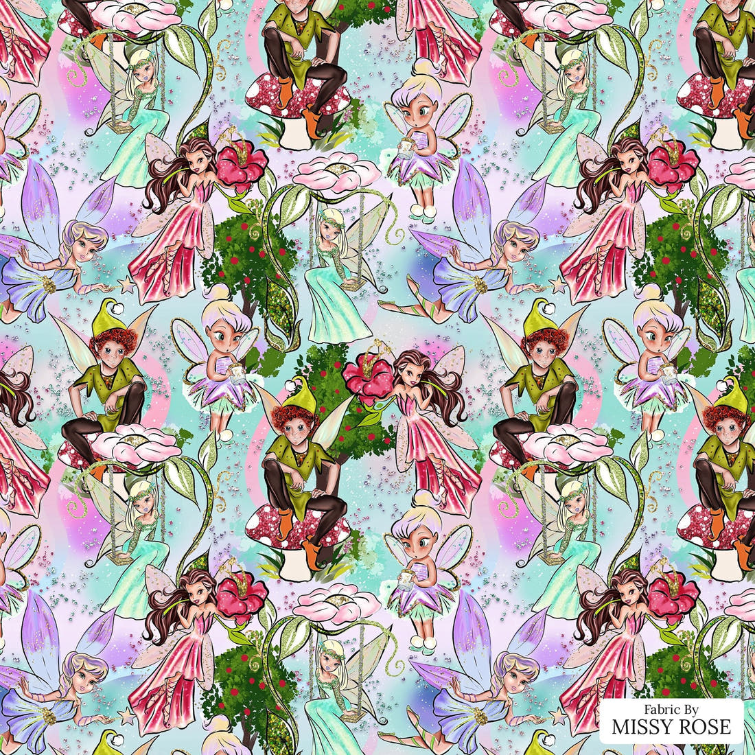 Design 952 Fairies Fabric – flat view of the print, zoom in for detail | Fabric by Missy Rose