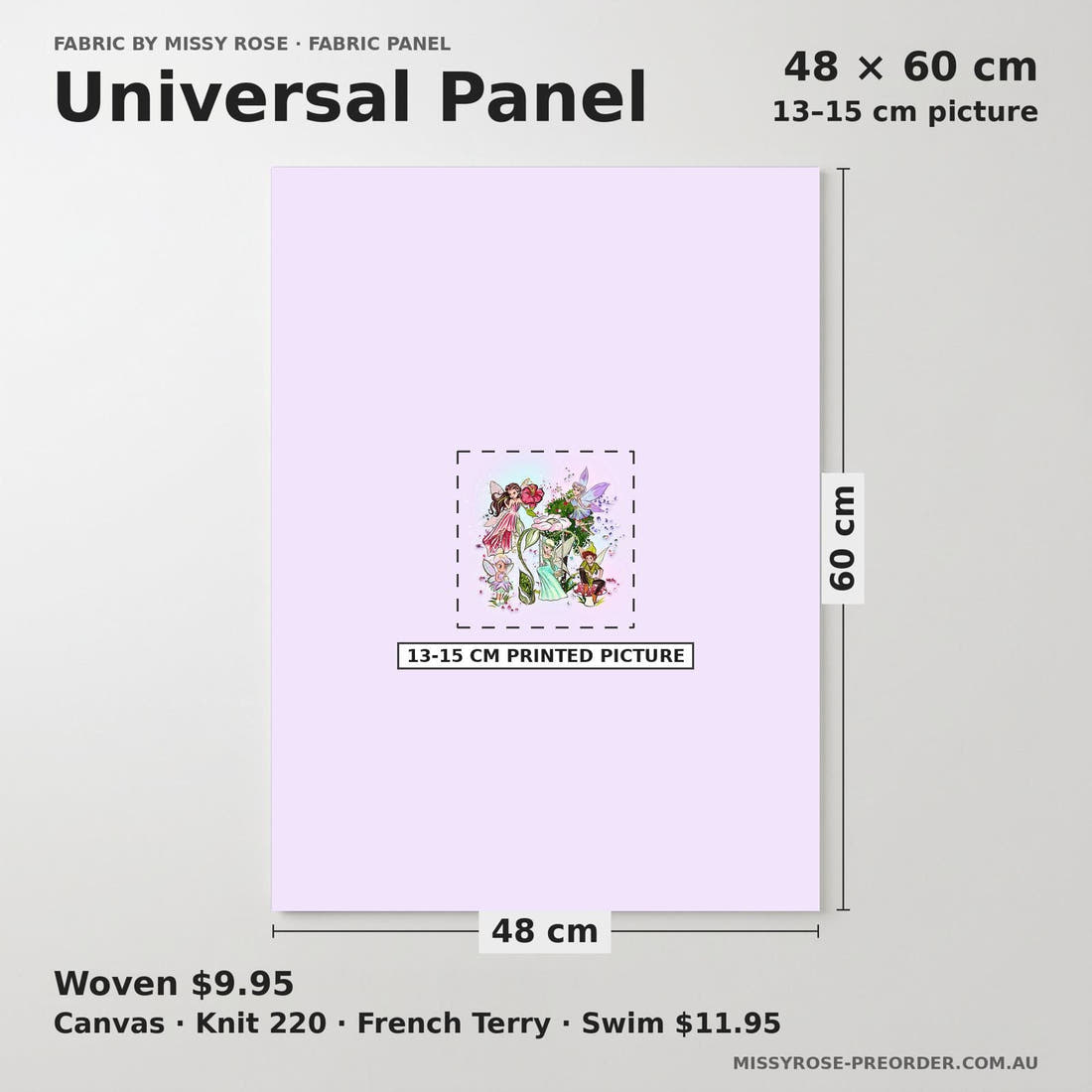 Design 952 Fairies Panel universal panel sizing – 13–15 cm printed picture on 48 × 60 cm fabric | Fabric by Missy Rose