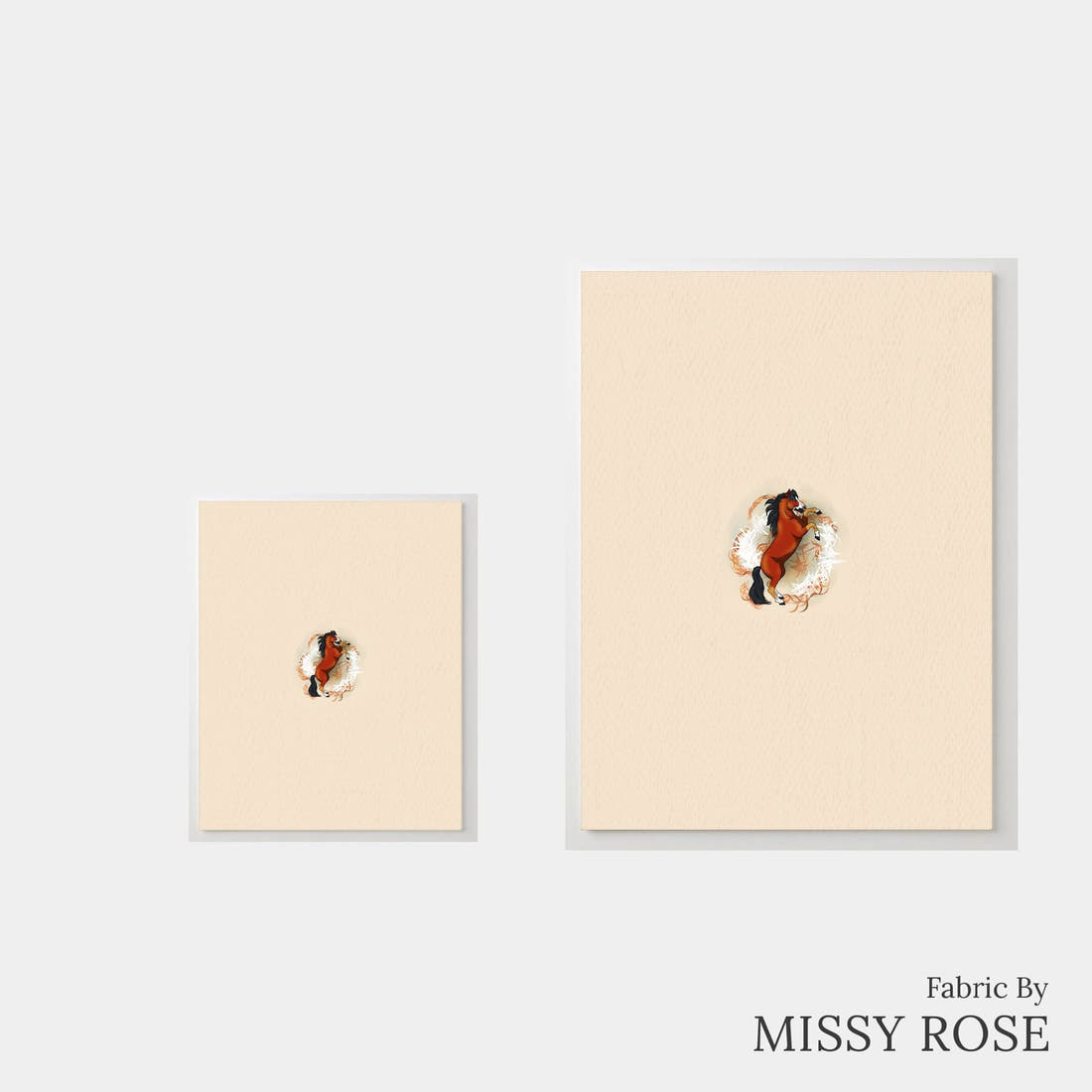 Design 953 Neutral Horse Panel – universal and adult panel sizes side by side | Fabric by Missy Rose