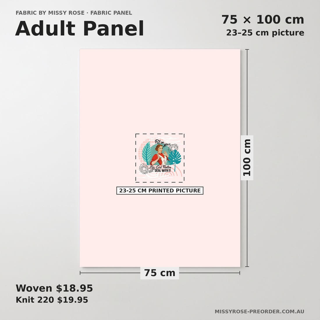 Design 954 Panties Panel adult panel sizing – 23–25 cm printed picture on 75 × 100 cm fabric | Fabric by Missy Rose