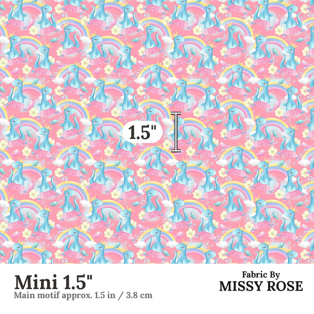 Design 955 Pink Dinosaur Fabric Mini 1.5 inch print scale guide | Fabric by Missy Rose