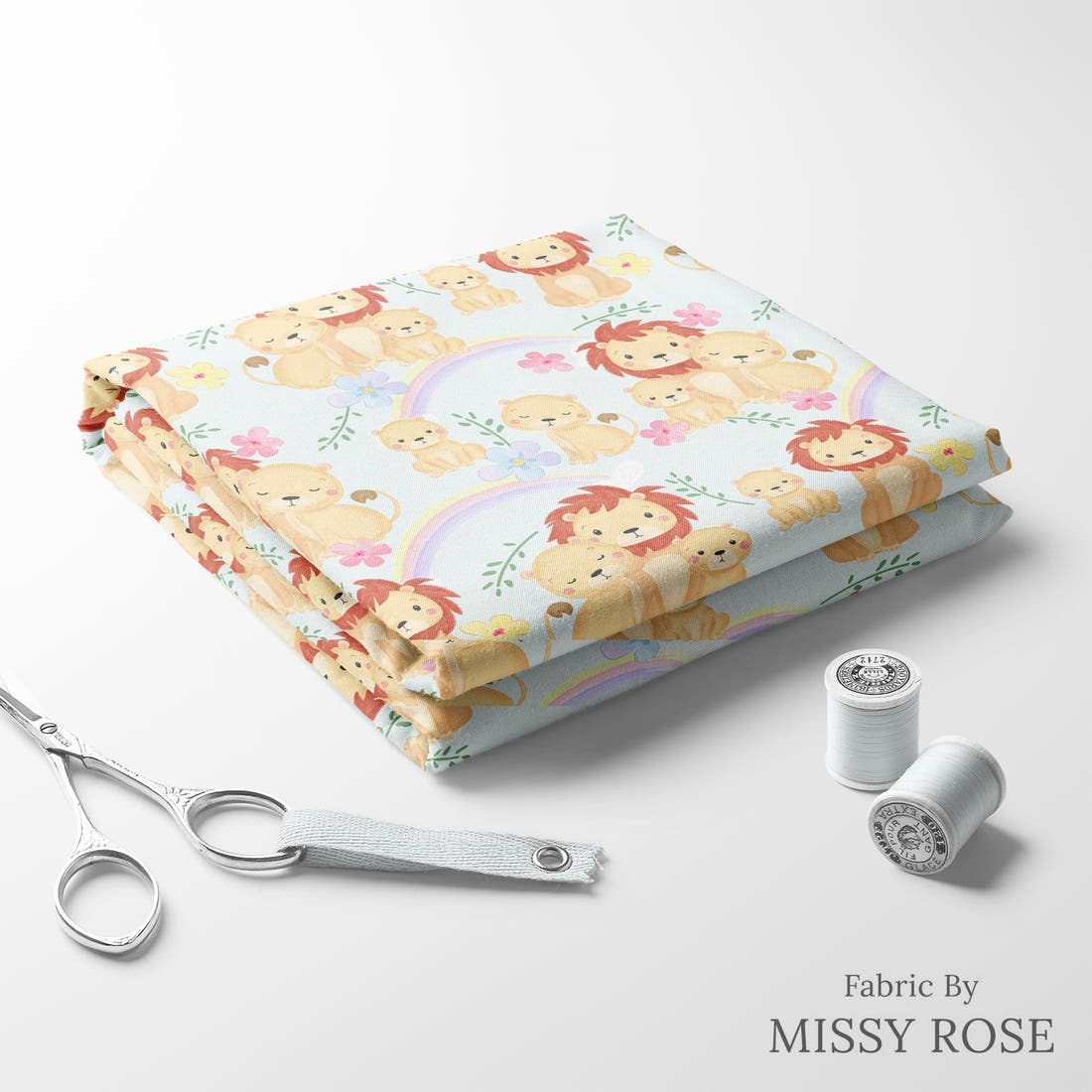 Design 957 Lion Pride Fabric folded fabric stack with matching thread – pre-order fabric Australia | Fabric by Missy Rose