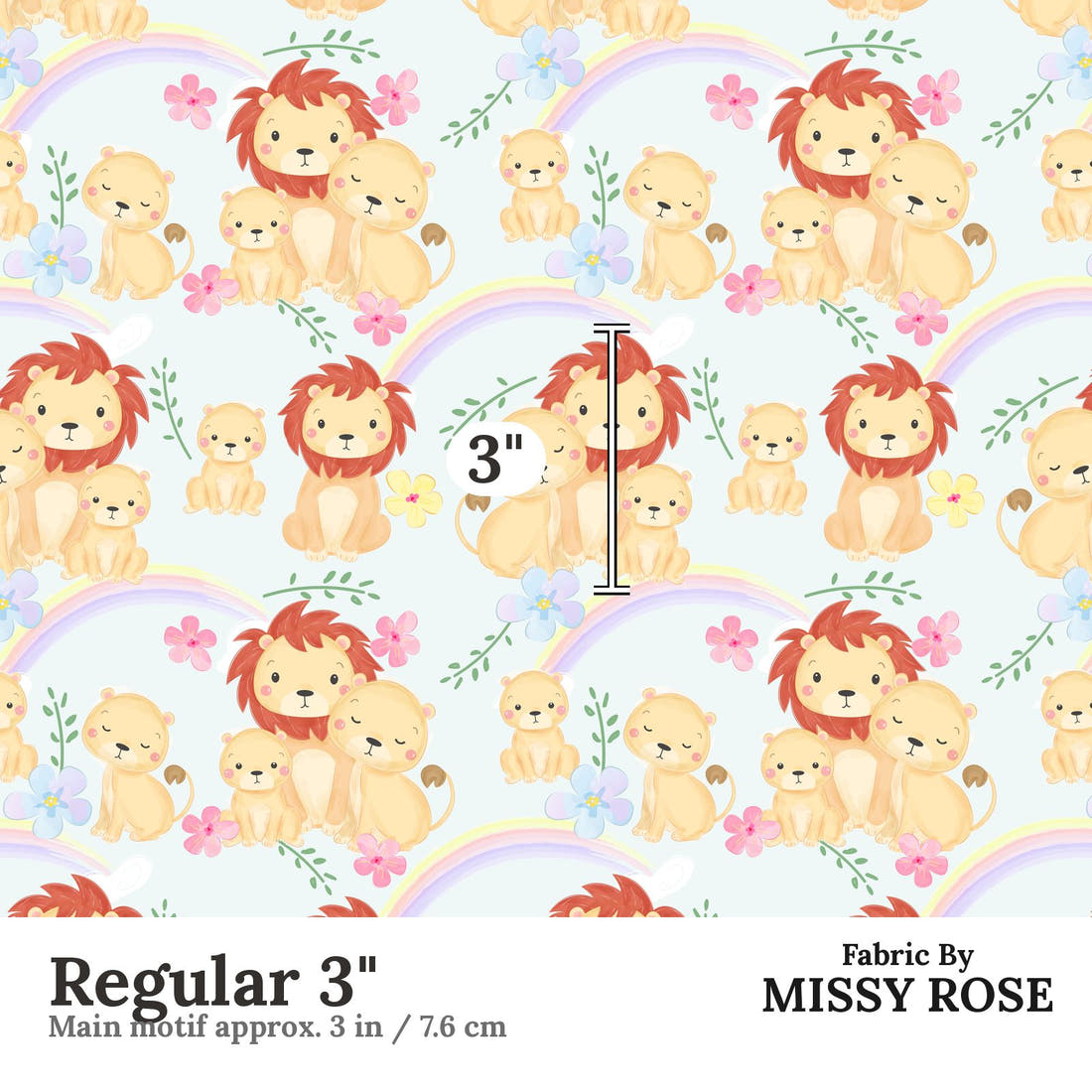 Design 957 Lion Pride Fabric Regular 3 inch print scale guide | Fabric by Missy Rose