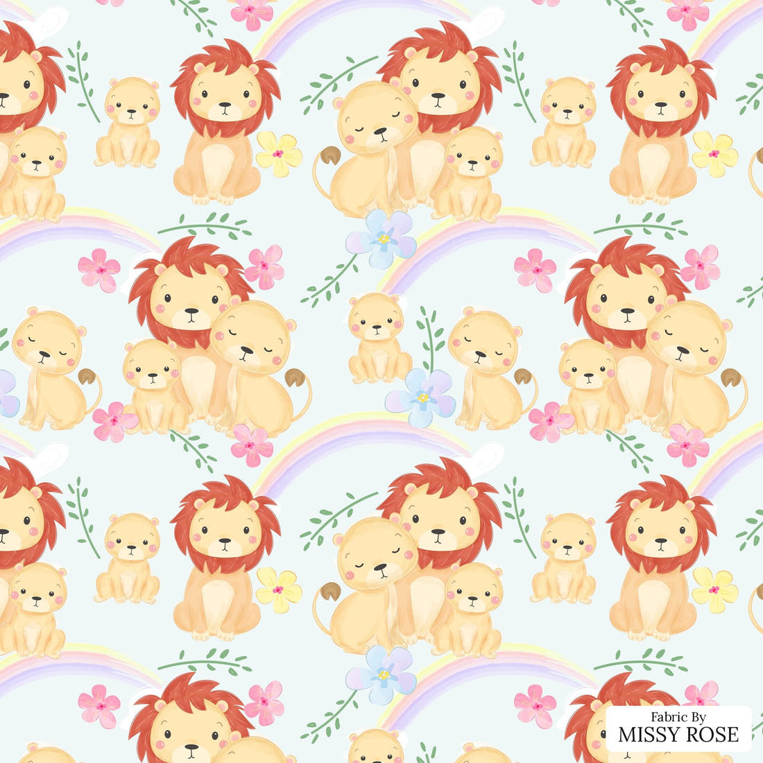 Design 957 Lion Pride Fabric – flat view of the print, zoom in for detail | Fabric by Missy Rose