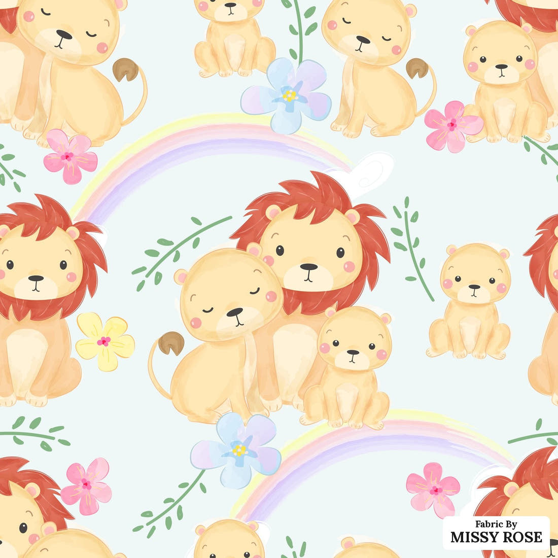 Design 957 Lion Pride Fabric – flat view of the print, zoom in for detail | Fabric by Missy Rose