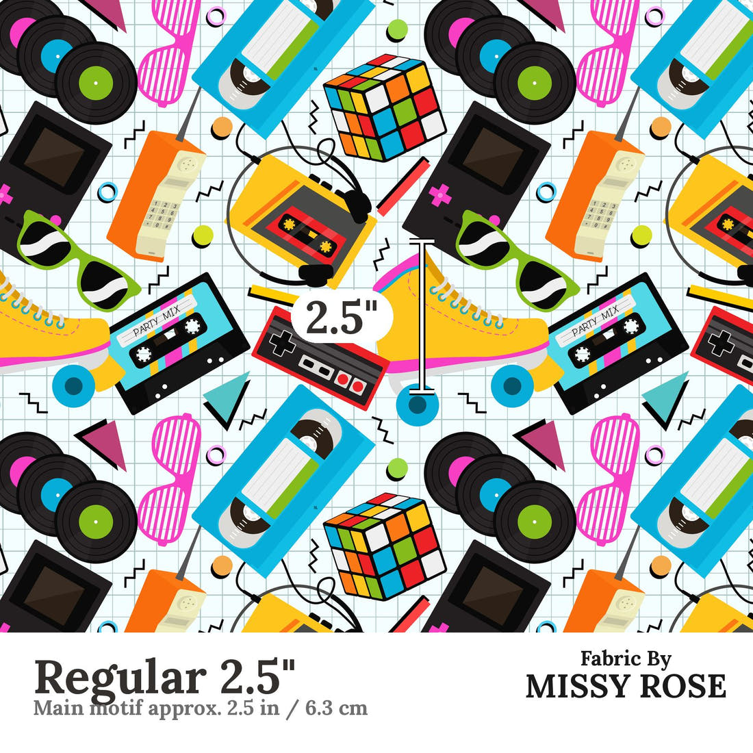 Design 959 Retro Things Fabric Regular 2.5 inch print scale guide | Fabric by Missy Rose